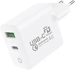 Gshield Carregador de Parede Universal Turbo Power Delivery QC 4.0 Carregamento Ultra Rápido com 1 Saída Tipo C + 1 USB A, Certificado Anatel, Branco (20W)