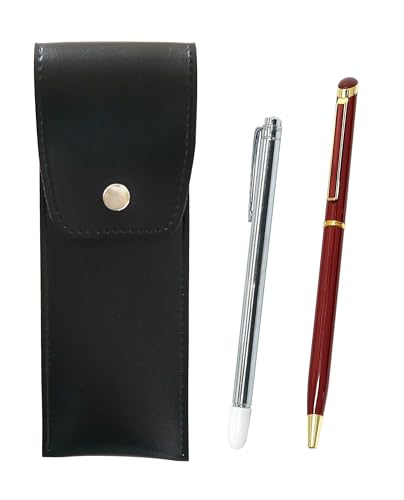 丸ボタン式日本製ペンケース黒 金属製指示棒とエポキシ回転ボールペンセット 赤 BRSB-701S-WD002-R