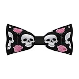 SVEFDOC Men's Boys Fashion Pink Roses Skull Art Pre-Tied Bow Ties, Adjustable Neck Band Creative Bow Ties for Holiday Party, New Year, Suit
