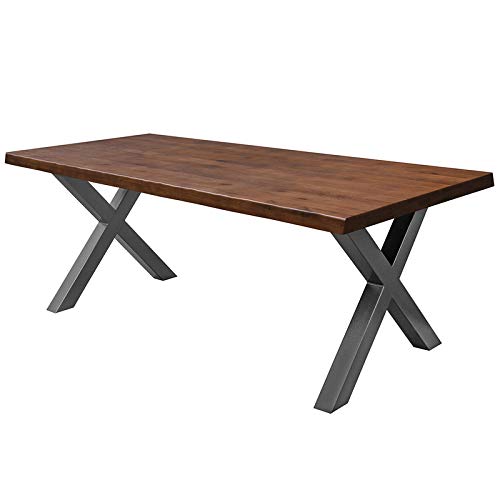 COMIFORT Mesa de Comedor - Mueble para Salon Oficina Despacho Robusto y Moderno de Roble Macizo Color Chicago con Lado Ondulado, Patas de Acero X-Forma Grafito (160x90 cm)