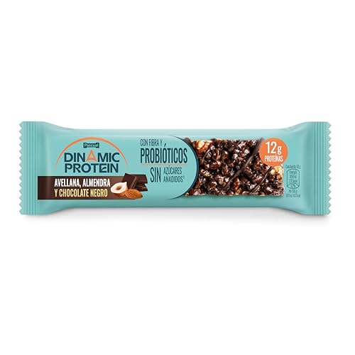 Dinamic Protein- Barritas de Proteína- Chocolate Negro y Frutos Secos- 12g de Proteína por Barrita- Con Probióticos y Fibra- Barrita proteica individual
