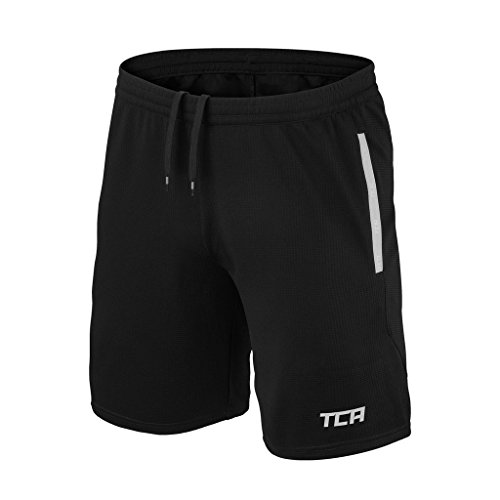 TCA Aeron Herren atmungsaktive Trainingsshorts/Laufshorts mit Taschen - Schwarz/Grau, L
