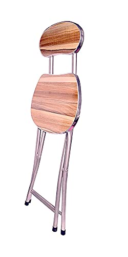 Image of Multipurpose Folding Chair Wooden Seat Foldable Metal Leg with Back Support