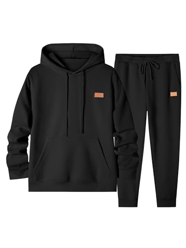 JMIERR Mens 2 Piece Jacquard Sweatsuit Outfits Hoodie Sweatshirt & Joggers Sweatpants Set Tracksuit