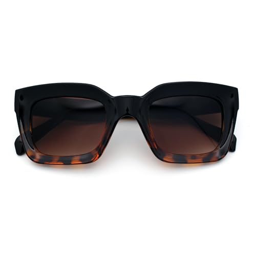 SA106 Womens Luxury Beveled Thick Horn Rim Rectangle Fashion Sunglasses