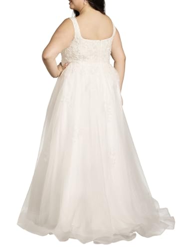 David's Bridal Square Neck Tulle and Lace Ball Gown Wedding Dress3