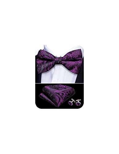 YOHOWA Men's Pre-Tied Bow Tie Formal Silk Adjustable Colorful Bowties for Men/Boys Handkerchief Cufflinks Set