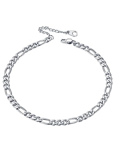 Image of FaithHeart Waterproof Ankle Bracelets for Women, 1 /2 /3Pcs Non Tarnish Stainless Steel Layered Anklet Set Paperclip Figaro Cuban Link Chain Dainty Summer Beach Jewelry Gift Adjustable Size