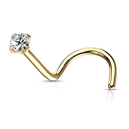 Monster Piercing K 9 puntas oro amarillo conjunto 1,5 MM redonda piedra de la CZ 20 calibre nariz tornillo de perforaci?n de la fosa nasal