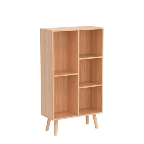 LEYAOYAO Wooden 5 Cube Bookshelf, Natural 3 Tier Book Shelf with Legs, Modern Open Storage Organizer,Boho Bookcase,Display Cabinet Shelf Free Standing Bookshelves for Bedroom,Living Room,Study
