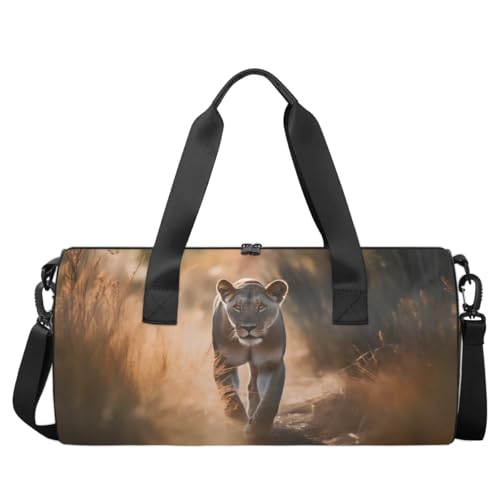 Travel Duffel Bag African Lion Sports Gym Bag for Womens Mens, Waterproof Weekend Overnight Bag Lightweight Carry on Bag for Airplanes Yoga Dance Beach Swim Hospital Holdalls,A-1709