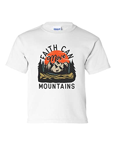 Faith Can Move Mountains Youth Kids Christian T-Shirt Graphic Tee