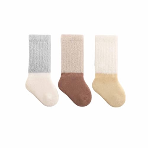 3-Pack Girls Socks Cute Baby Unisex Boy and Girl Color Block Patterned Warm Soft for Kids Fashion Comfortable Sock