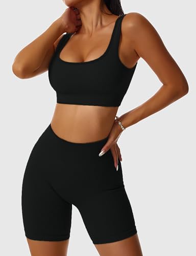 Workout Sets for Women Two Piece Sets for Women Summer Seamless Ribbed High Waist Leggings with Sports Bra Gym Sets3