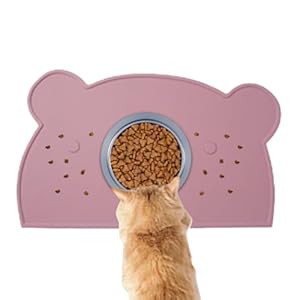 Dog Food Mat, Dog Feeding Mat, 12.99×7.87 inches Washable Non-Slip, Silicone Bear Shaped Spill-Proof, Tray Pad for Food and Water, Puppy Kitten Floor Use Indoor Outdoor