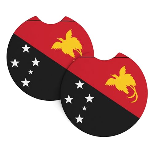 YYHWHJDE Lot de 2 sous-verres de voiture avec motif drapeau de la Papouasie-Nouvelle-Guinée – Durable et imperméable – Pour la protection et la décoration intérieure de la voiture