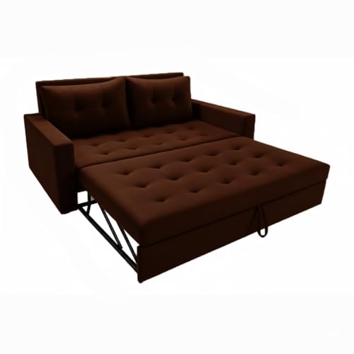 Image of FURNY Tressa 2 Seater Fabric Pull-Out Sofa Cum Bed (Dark Brown) - Premium Velvet Finish - Durable Comfort - Ideal for Living Room