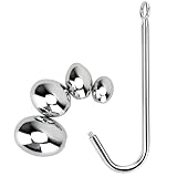 Stainless Steel Anal Hook, Polished Metal Anal Ball Plug with 4 Interchangeable Egg Shape Balls BDSM Anal Sex Toys for Couples