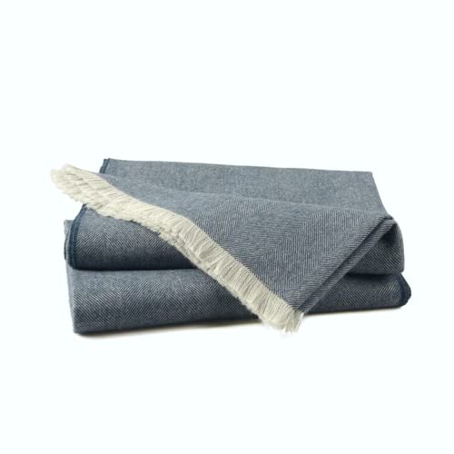 100% Baby Alpaca Throw Blanket Blue Herringbone