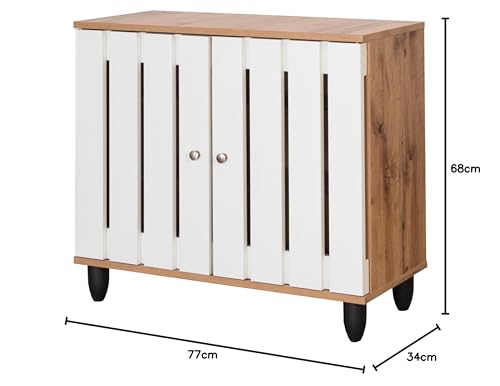 Image of DeckUp Plank Minang 2-Door Engineered Wood Shoe Rack (Wotan Oak and White, Matte Finish)