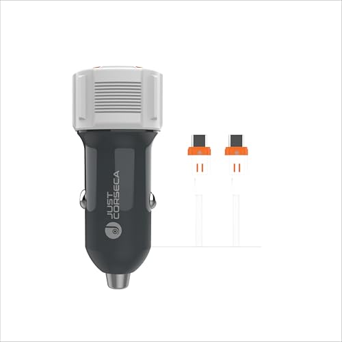 Image of JUST CORSECA SSPEED | PD20W Car Charger for Lightning-Fast Charging. | USB & Type-C Ports with 1M Type -C to Type-C Cable | Portable Design (Black)
