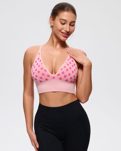 Image of Evercute Women's Sports Bras 3 /4 Pack Adjustable Deep V Neck Bras Wireless Spaghetti Strap Criss Cross Padded Low Support Bra