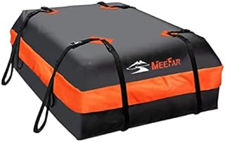 MeeFar Car Roof Bag XBEEK Rooftop top Cargo Carrier Bag Waterproof 15 Cubic feet for All Cars with/Without Rack, Includes Anti-Slip Mat, 8 Reinforced Straps, 6 Door Hooks, Luggage Lock