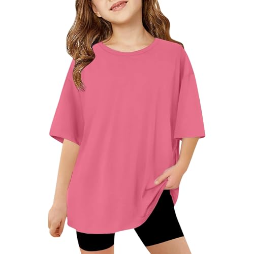 Girls Oversized T Shirts Dressy Casual Summer Tops Loose Fit Crewneck Short Sleeve Basic Tees Workout Blouse 3-14Years