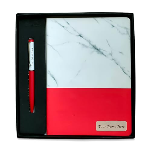 Image of SAVRI Personalized Marble Finish Diary- Engraved Name Notebook with Employee Name & Company Logo - Non-Dated Office & Corporate Gift, Joining Kit, Birthday Gift, Perfect for Writers & Personal Use
