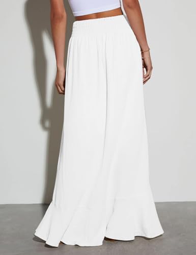 Image of Minclouse Women's Elastic Tie Waist Button Down Maxi Skirts Casual Loose Flowy Swing Slit Front Dress