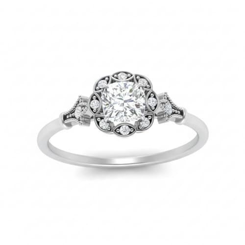 Image of Choose Your Gemstone Vintage Halo Diamond CZ Engagement Ring Sterling Silver Cushion Shape Vintage Engagement Rings Minimal Modern Design Birthday Gift Wedding Gift US Size 4 to 12