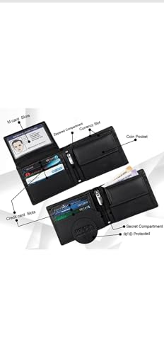 Black Men’s Leather Wallet Genuine Leather, Multiple Card Slots, Coin Pockets, RFID Blocking, Stylish and Durable4