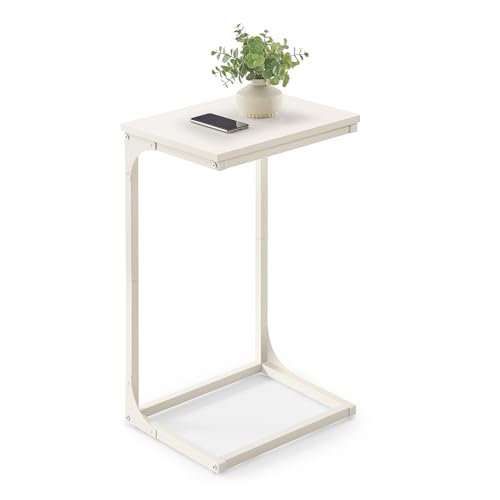 VASAGLE C-Shaped End Table, Side Table for Sofa, Couch Table with Metal Frame, Small TV Tray Table for Living Room, Bedroom, Cream White ULET353W77 Cream White 1