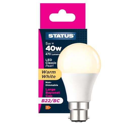 Image of Status 5w = 40w = 470 lumens LED - A60 GLS - B22 - PA - Pearl - Warm White - 1 pk Box - in White CDU
