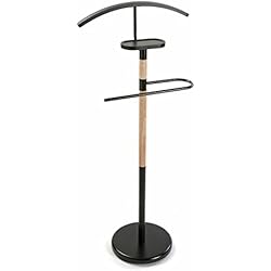 Perchero Valet Madera Y Hierro Versa Holstebro Galán de Noche Moderno Multifuncional con 2 Perchas o Colgadores para Ropa de Hombre o Mujer, Medidas (Al x L x An) 112 x 28,8 x 46,5 cm, Metal y Madera, Color Negro