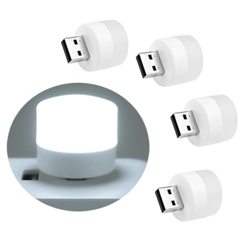 Image of 4Pack Mini USB Night Light - Compact Portable Plug in LED Ambient Lighting Source for Home Kitchen Bedroom, Bathroom, Hallway, Corridor, Nursery, Keyboard, Car Tiny Decorative Lamp Bulb, Soft White