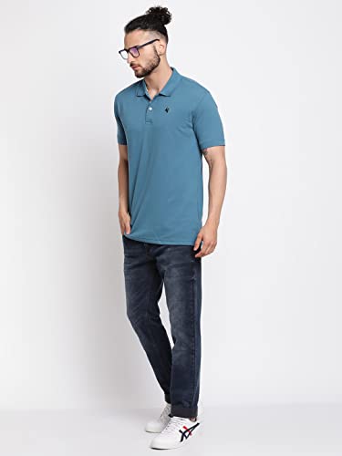 Image of Cantabil Men's Cotton Blend Solid Polo Neck T-Shirt (Regular Fit)