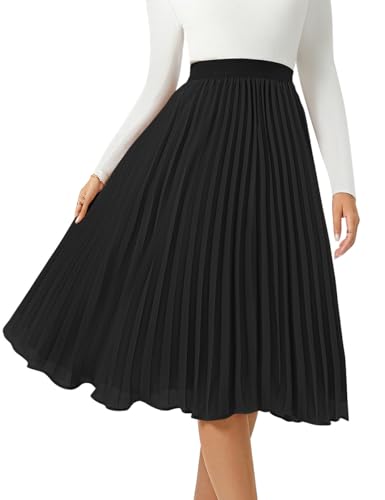 SLOWCOLIN Women's Midi Skirt Elastic High Waist Pleated Skirt Knee