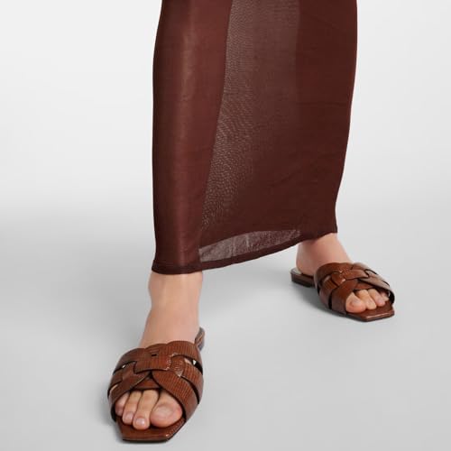 Image of THESHY Women's Flat Sandals Square Toe Patent Leather Comfortable Slip on Slippers Casual Summer Dressy Beach Slide Sandals for Women
