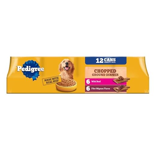 Pedigree Chopped Ground Dinner Wet Dog Food Filet Mignon & Beef Variety Pack, Canned Dog Food, 13.2 oz. Cans, 12 Count