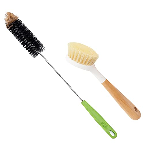 Image of Long Bottle Brush, 17 in Bendable Cleaner Brushes for Cleaning Neck Beer Bottles, Wine, Baby Bottles, Water Bottles, Tumblers, Flask, Bird Feeder, Vase, Pipes and Brewing Supplies Black + Brown /2Pack