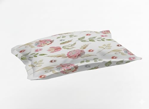 Image of 240 TC Soft Ezyption Floral Single Bed Sheet Cotton - Single bedsheet with 1 Pillow Cover Hypoallergenic, Brethable, (Size- 60 x 90 Inch | White Green