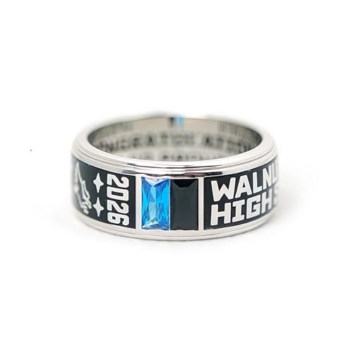 Customizable men's band class ring, black band ring, high school or college graduation ring, graduation gift, sterling silver ring, birthstones ring - modern design -Jour Nouveau Jewelry3