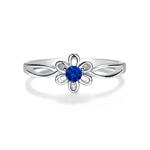 Precious Pieces Sterling Silver Simulated Birthstone Baby Ring with Flower for Little Girls