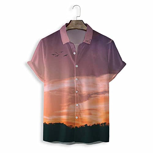 Chemise de plage homme violette à manches courtes style tropical Aloha