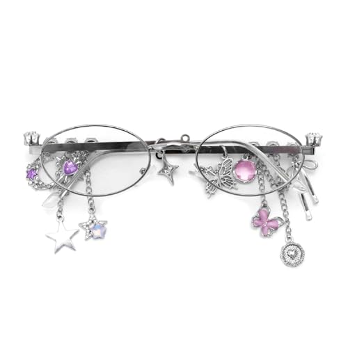 Womens Oval Rhinestone Sunglasses Metal frame Trendy Shades Fashion Diamond Pendant Punk Sunglasses UV400 75072