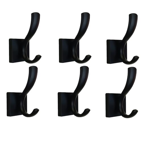 Black Coats Towels Hooks 6 Pack Towel Robe Clothes Coat Hooks,Heavy Duty Wall Mount Hooks for Bath Bedroom Kitchen Pool Garage Hotel (Black 6)
