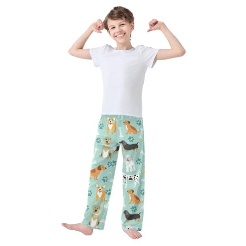Boys' Pants Cute Dogs Breeds Bones Paws Long Bottoms Jogger Pants Elastic Waist Trousers with Pockets S-XL2