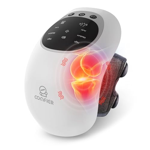 Massaggiatore Ginocchio Terapia Calore e Vibrazione, Sollievo Rapido dal Dolore con Ginocchiera Elettrica Wireless, Compressione Aria e Batteria 5000mAh, 3 Livelli Calore, 3 Modalità Massaggio
