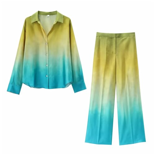 Women 2 Pieces Tie Dye Print Shirt Top Straight Leg Pants Sets for Outfit Two Piece Set